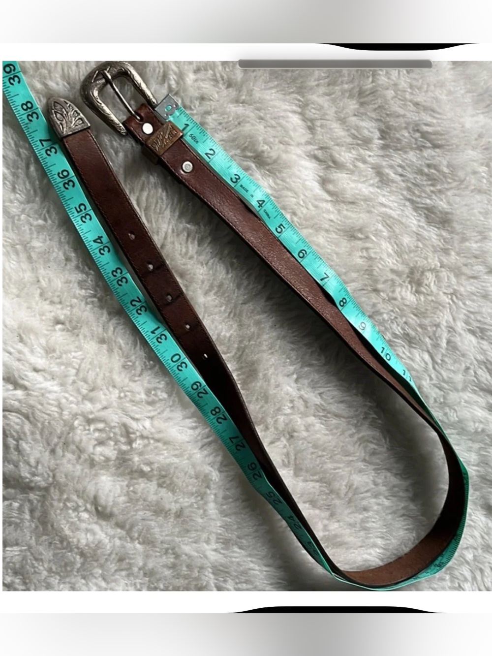 Vintage Frontier Line brown leather belt with fancy engraved buckle and end 32 - Picture 7 of 10